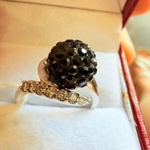 Black Cz dome ring with sterling silver band - Elegant Women’s Ring